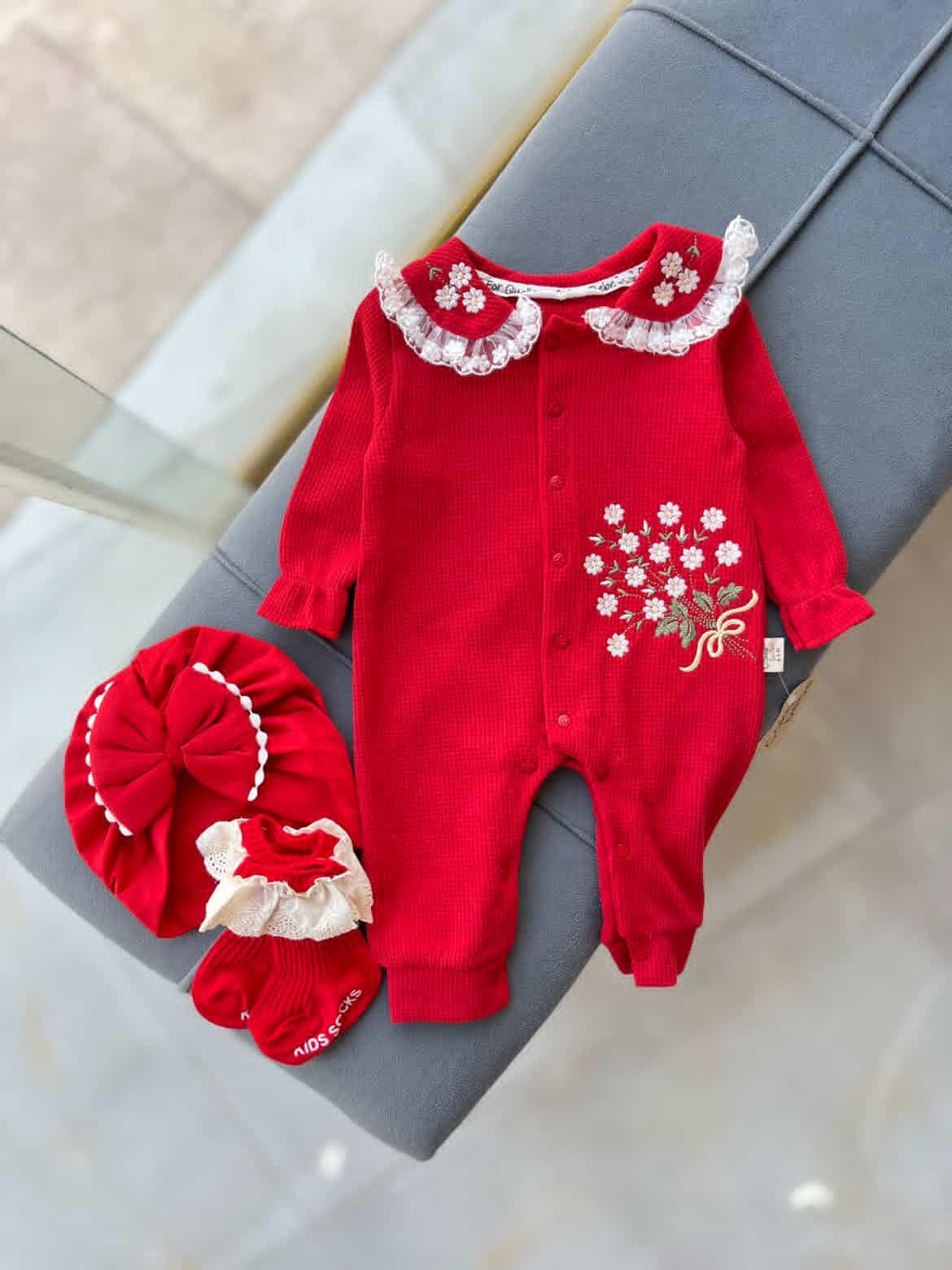 سرهمی دخترونه بیسکویتی قرمز گلدوزی کد ۳۱۳