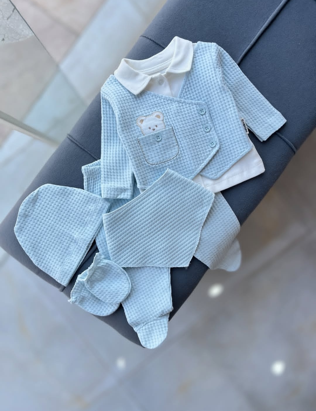 ست نوزادی جلیغه جیب تدی آبی کد ۳۱۸