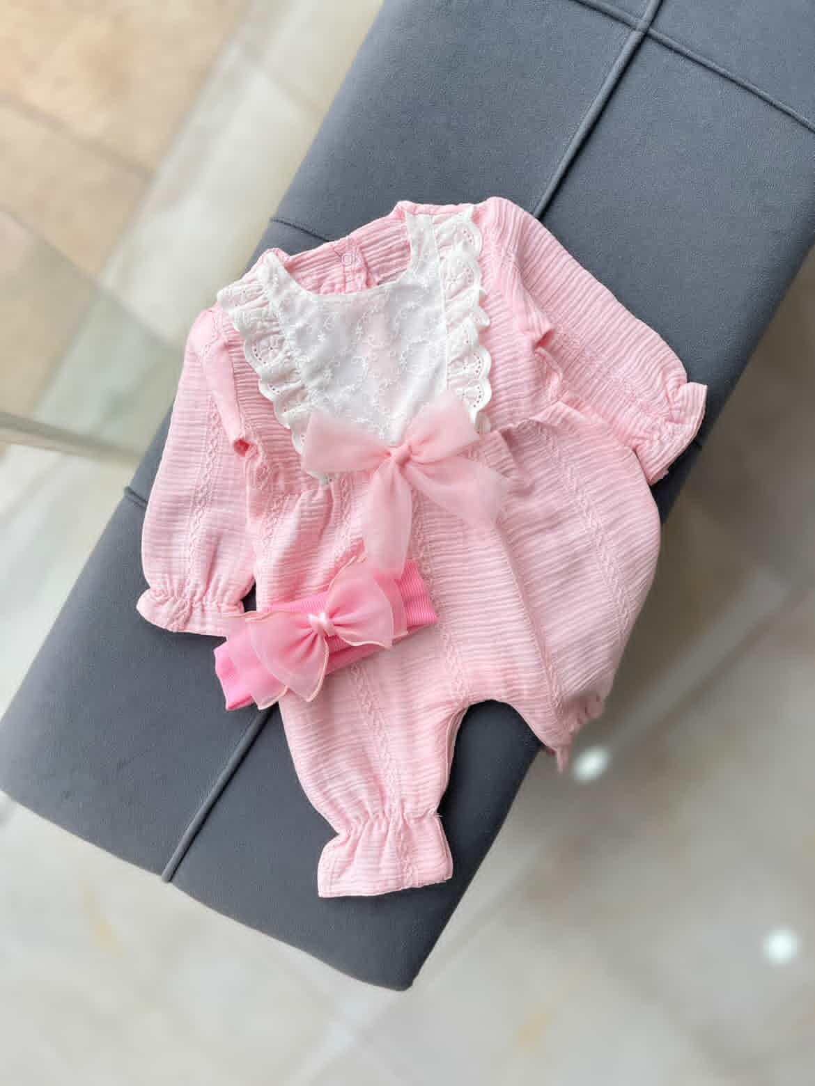 سرهمی مجلسی صورتی جلو پاپیون تور کد ۳۹۲